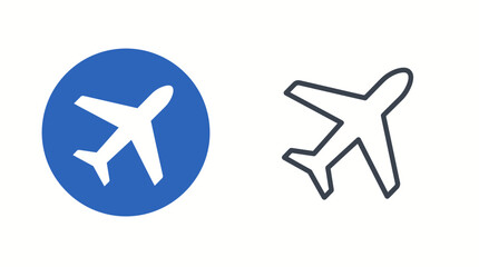 Fototapeta premium Airplane icons in a blue circle and outline on a white background vector illustration
