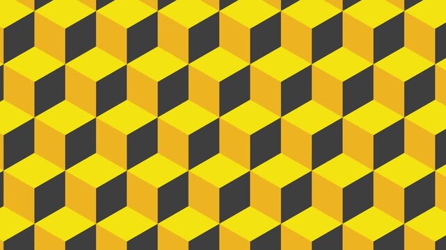 Animated Yellow Black Isometric Cube Tessellation Pattern Sliding Horizontally From Right To Left 4K 60 fps