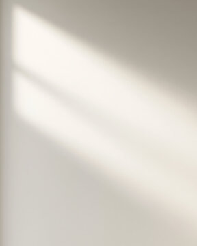 Soft window shadow on a beige wall. Minimalist abstract background with sunlight and diagonal shadow lines