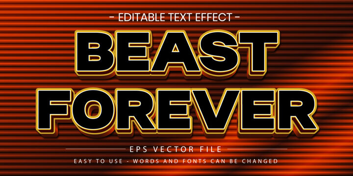 beast forever black gold 3d text effect vector template