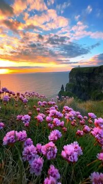 Sunset over Cliffs of Moher