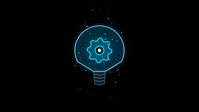 Glowing light bulb icon with a gear inside representing innovation and technical creativity