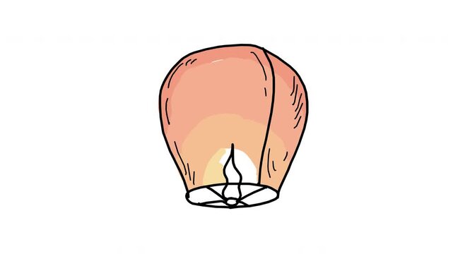 Floating sky lantern paper fire festival celebration light, 4K Hand Drawn Animation