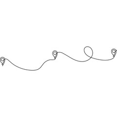 Obraz premium Line pin marks destination. Continuous winding route path. Vector illustration isolated on white.