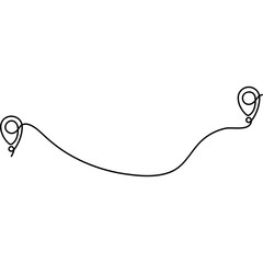 Fototapeta premium Line pin marks destination. Continuous winding route path. Vector illustration isolated on white.