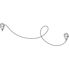 Obraz premium Line pin marks destination. Continuous winding route path. Vector illustration isolated on white.