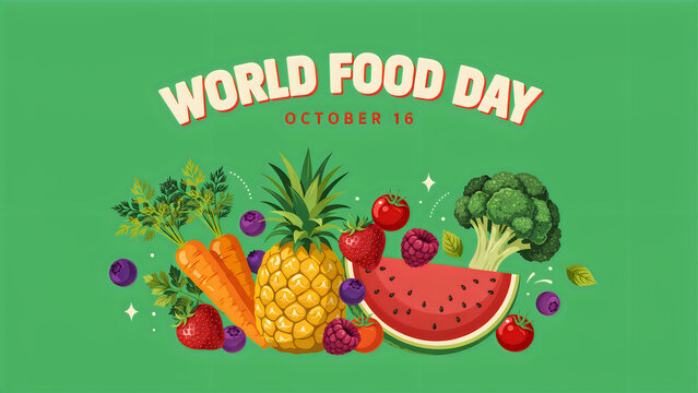 World food day colorful fruits and vegetables illustration
