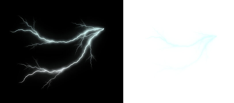Electric lightning bolt strike isolated on transparent background for design