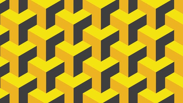 Animated Yellow Black Interlocking Three Dimensional Block Pattern Sliding Diagonally From Upper Right To Lower Left 4K 60 fps