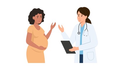 Obraz premium Pregnant woman talking to female doctor medical consultation