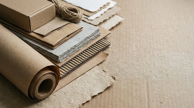 Assorted Recycled Paper and Cardboard Packaging for Sustainability