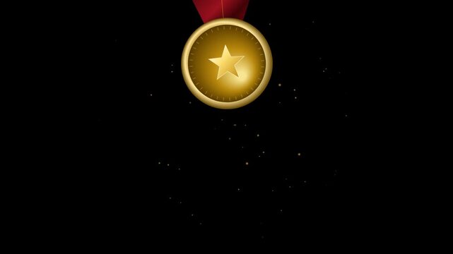 Gold medal with star on black background