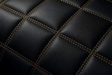 Obraz premium Black leather texture with square pattern and white stitching detail