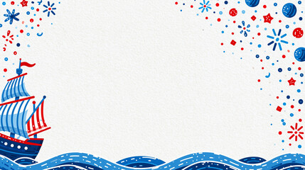 Obraz premium Columbus Day social media banner with a stylized sailing ship, ocean waves and patriotic decorative elements, modern holiday campaign, seasonal marketing, nautical celebration,