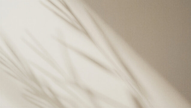 Soft shadows of plant leaves on beige background with leaf shadow