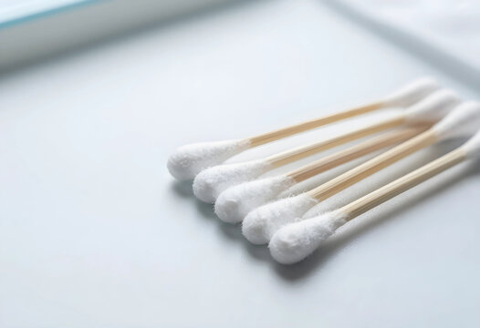 Personal hygiene and skincare routine, cotton swabs for ear cleaning and cosmetic application on a clean surface for daily health and wellness care