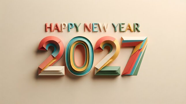 Happy new year 2027 paper cut style numbers design for holiday greeting.
