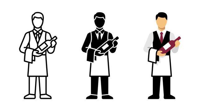 Sommelier holding wine bottle with napkin in flat design vector illustration