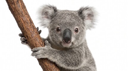 Baby koala clinging to a tree branch © Waqas
