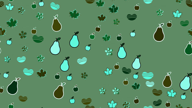 Seamless pattern of stylized fruits and leaves