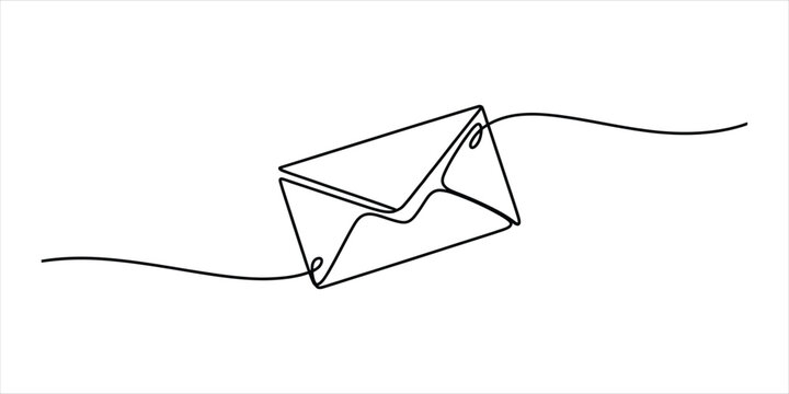 Continuous single line drawing of an envelope mail icon for business communication