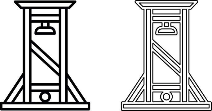 Two minimalist guillotine line art icons illustrating historical capital punishment and grim justice in a clean design.