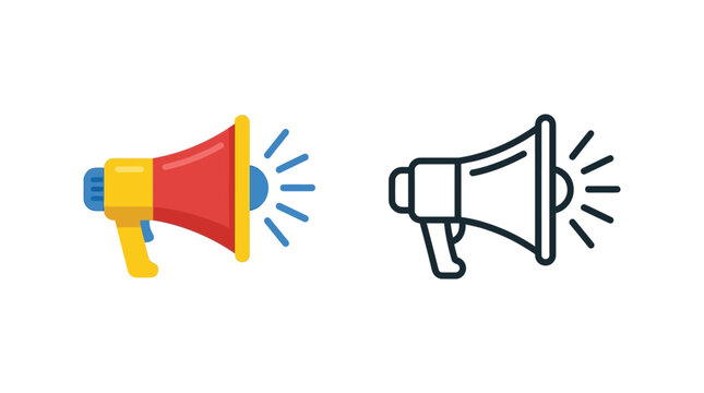 Megaphone icon in color and outline with sound waves during announcement concept vector illustration