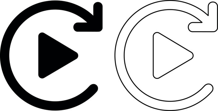 Sleek professional black replay icon set evokes a sense of control for smooth video playback on a plain white background.