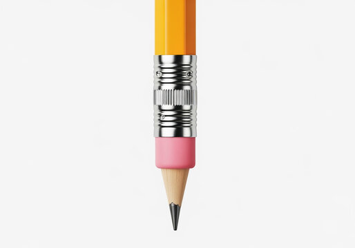 Yellow pencil with pink eraser tip close up