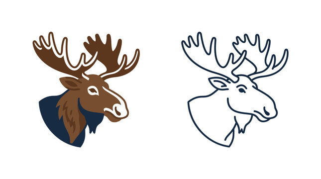 Majestic moose head profile in flat vector style on white background for design