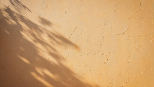 Textured light brown concrete wall with natural tree shadow overlay