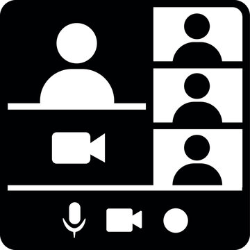 Video conference class icon with multiple participants for virtual classroom, online meeting, remote learning, webinar and digital education design