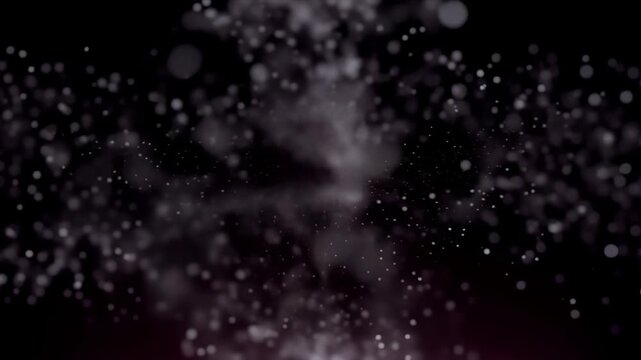 Abstract Purple Smoke Burst with Floating Particles in Darkness.
