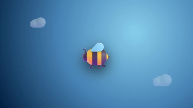 Playful Bee Character Floating in Bright Sky