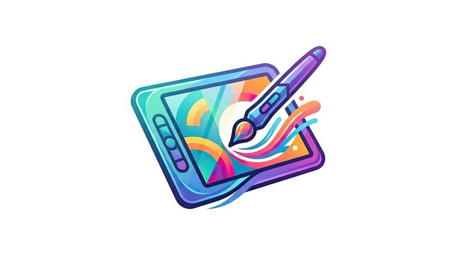 Digital drawing tablet with stylus pen icon for creative design and graphic art projects