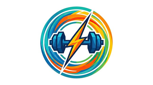 Fitness gym logo with dumbbell and lightning bolt icon for sports branding and health club