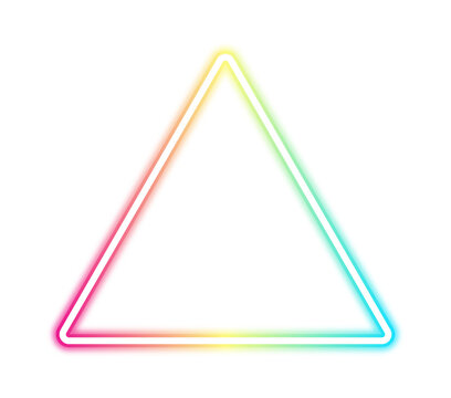 A glowing neon triangle outlined in vibrant rainbow colors, isolated on transparent background