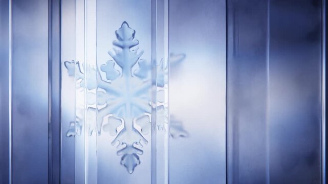 Frosted snowflake behind translucent glass panels Christmas loop