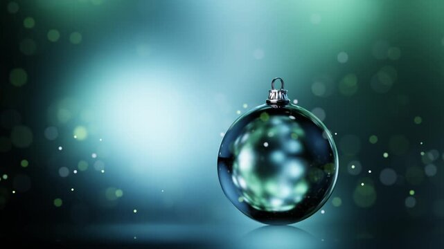 Glass Christmas bauble with cool glowing festive bokeh loop