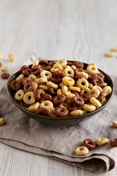 Healthy Breakfast Cereal with Whole Milk in a Bowl, side view.