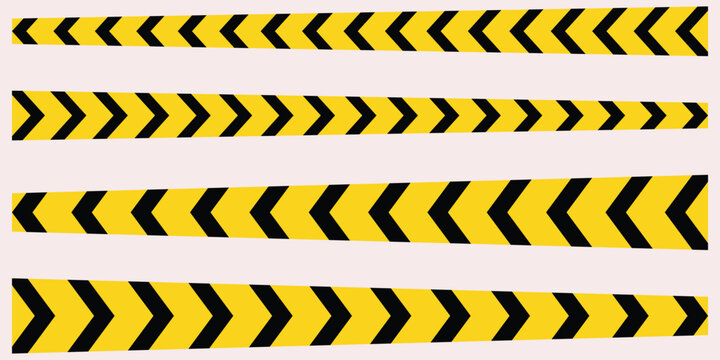 Caution tape border set featuring black and yellow chevron stripes for warning signs. Seamless danger caution line, perfect for stop or hazard construction borders, long caution ribbon. eps 10