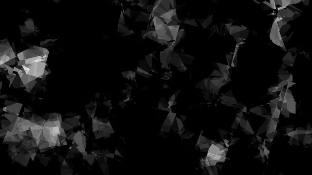 Abstract monochrome geometric shards motion background black white jagged polygon animation featuring shifting crystal-like fragments for tech projects.