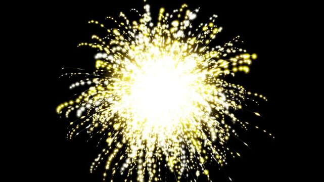 Abstract golden yellow sparkle explosion with bright center on black background for celebrations events and festive designs motion footage.