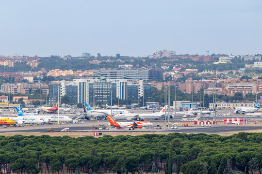 Madrid, Spain - August 23, 2026: An easyjet airlines plane taking off from Adolfo Suarez Madrid Barajas Airport in Madrid, Spain.