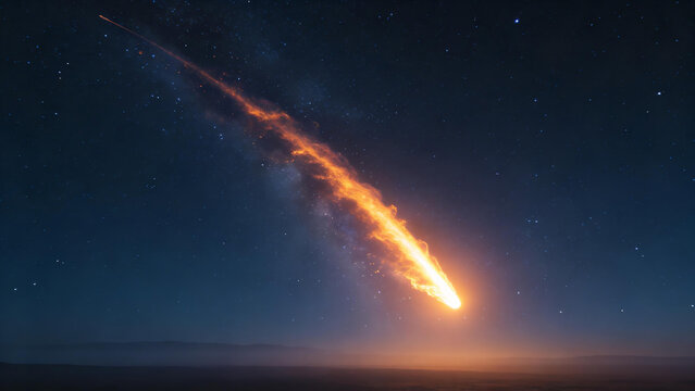 Meteor streaking across night sky
