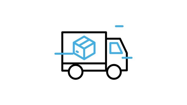 Cargo truck on its way for express package delivery icon animation. Animated shipping cardboard box using vehicle. Shipment parcel using transportation. Motion graphics video with alpha channel