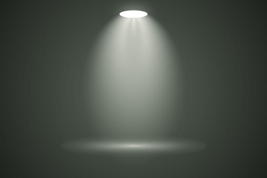 Grey background with single bright white spotlight shining down on center stage vector illustration.