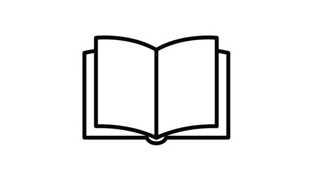Minimalist black line icon of an open book symbol representing education, knowledge and reading.