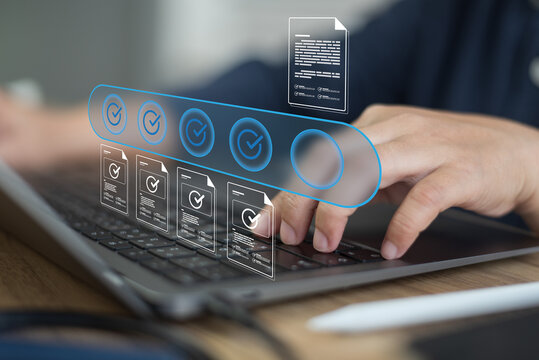 Enterprise business management system executes digital checklist verification accelerating final document approval workflow ensuring optimal operational efficiency standards