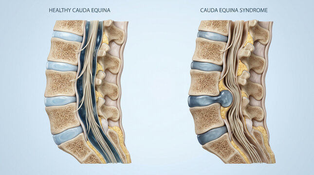 Healthy Cauda Equina and Cauda Equina Syndrome Spinal Nerve Compression
